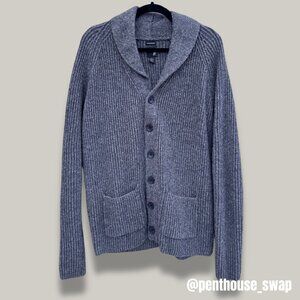 Men's J Ferrar Gray Merino Wool Blend Button-Down Cardigan Sweater, Size L